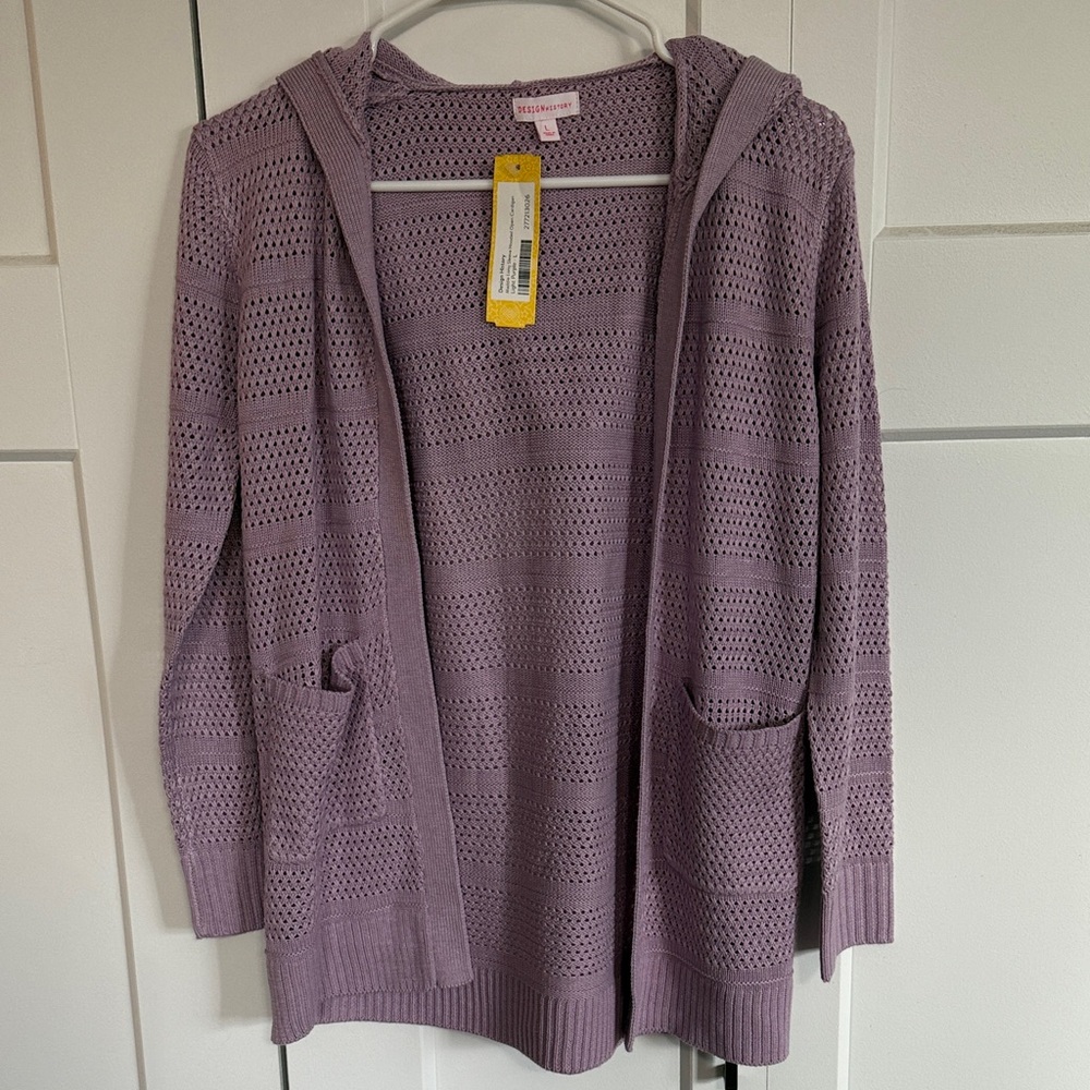 Design History Lavender Hooded Cardigan